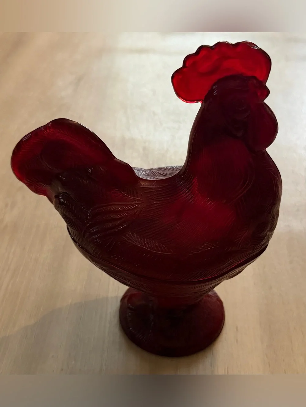 Vintage Rooster on Nest Footed Ruby Red 2 Piece Dish & Cover Ruby Red